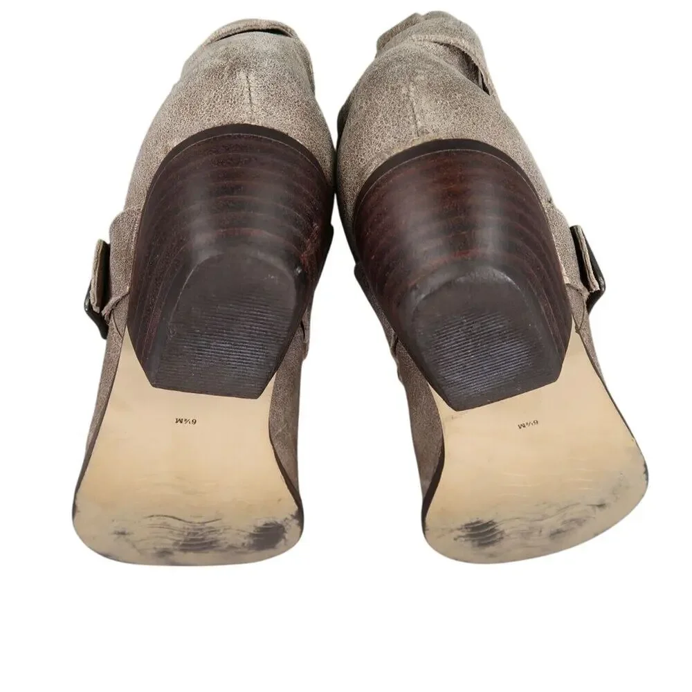 Matisse Shoes Womens 6.5 Booties Fashion Bobbie Leather Buckle Strap Biker Taupe